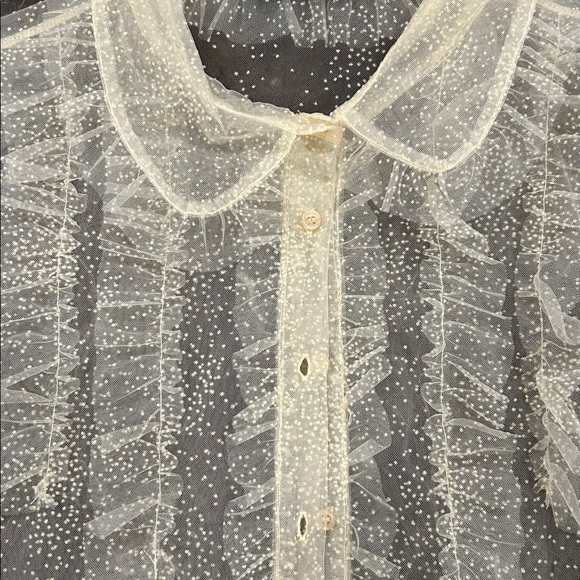 Zara Sheer Cream Blouse with Polka Dots - Picture 4 of 10